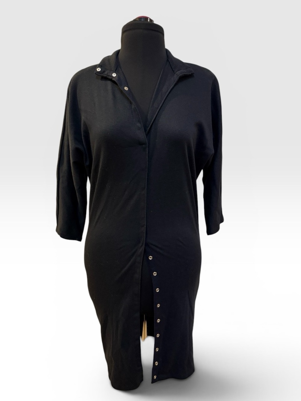 Black Snap-Front Long Cardigan Dress